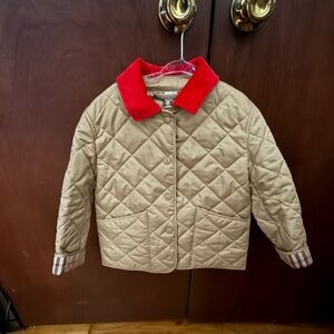 Burberry Kids Tan Quilted Jacket with Red Collar